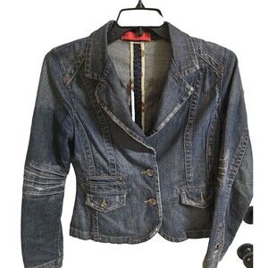 Level 99 Distressed Denim Blazer Jacket Anthropologie Style Women’s Medium Like